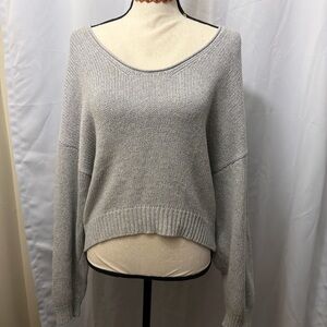 Free People Grey 100% Cotton Cropped Oversized Drop Shoulder Sweater XS Women